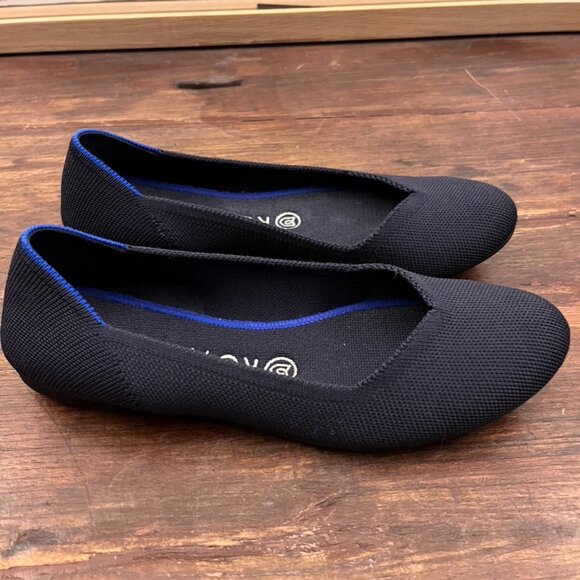 Rothy's The Flat Round Toe Ballet Flats Black Knit Quiet Luxury Size 8 - Picture 2 of 6